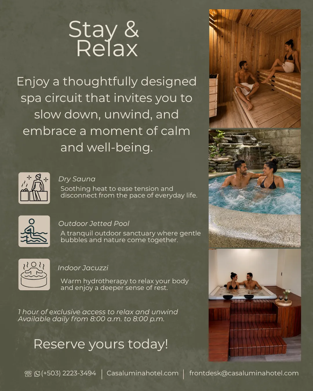 Lúmina Spa Stay & Relax package poster with sauna, hydromassage pool and jacuzzi